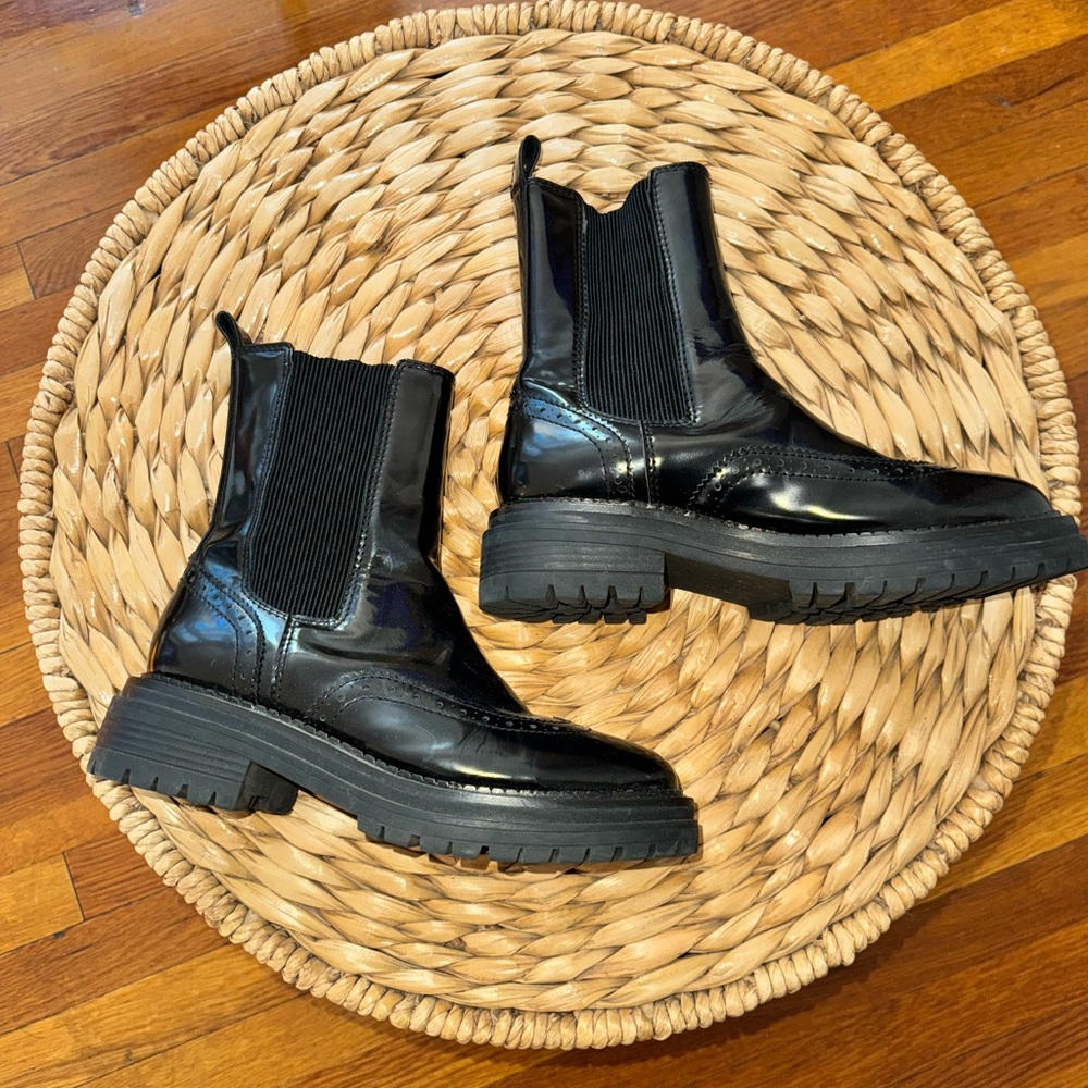 Sleek Black Patent Combat Boots